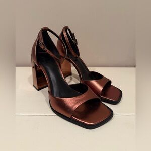 Gianni Bini Metallic Copper Block Heel Sandals